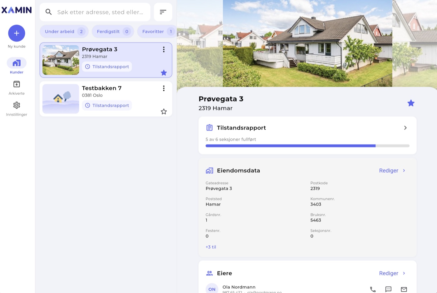 Xamin på PC: oppdrag med eiendomsdata og eiere